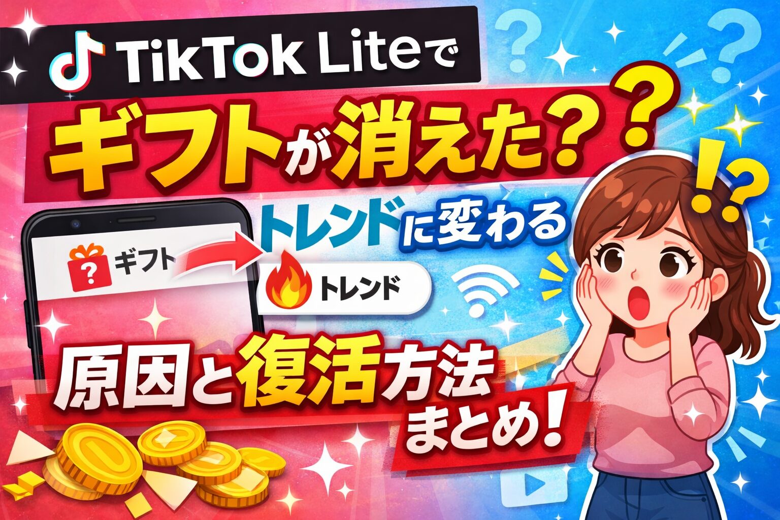 TikTok Liteでギフトがトレンドに変わる現象と復活方法の説明イラスト